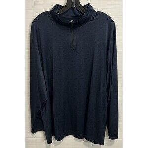 Real Essentials Navy 1/4 Zip Athletic LS Shirt 2XL, Lightweight Sporty Casual